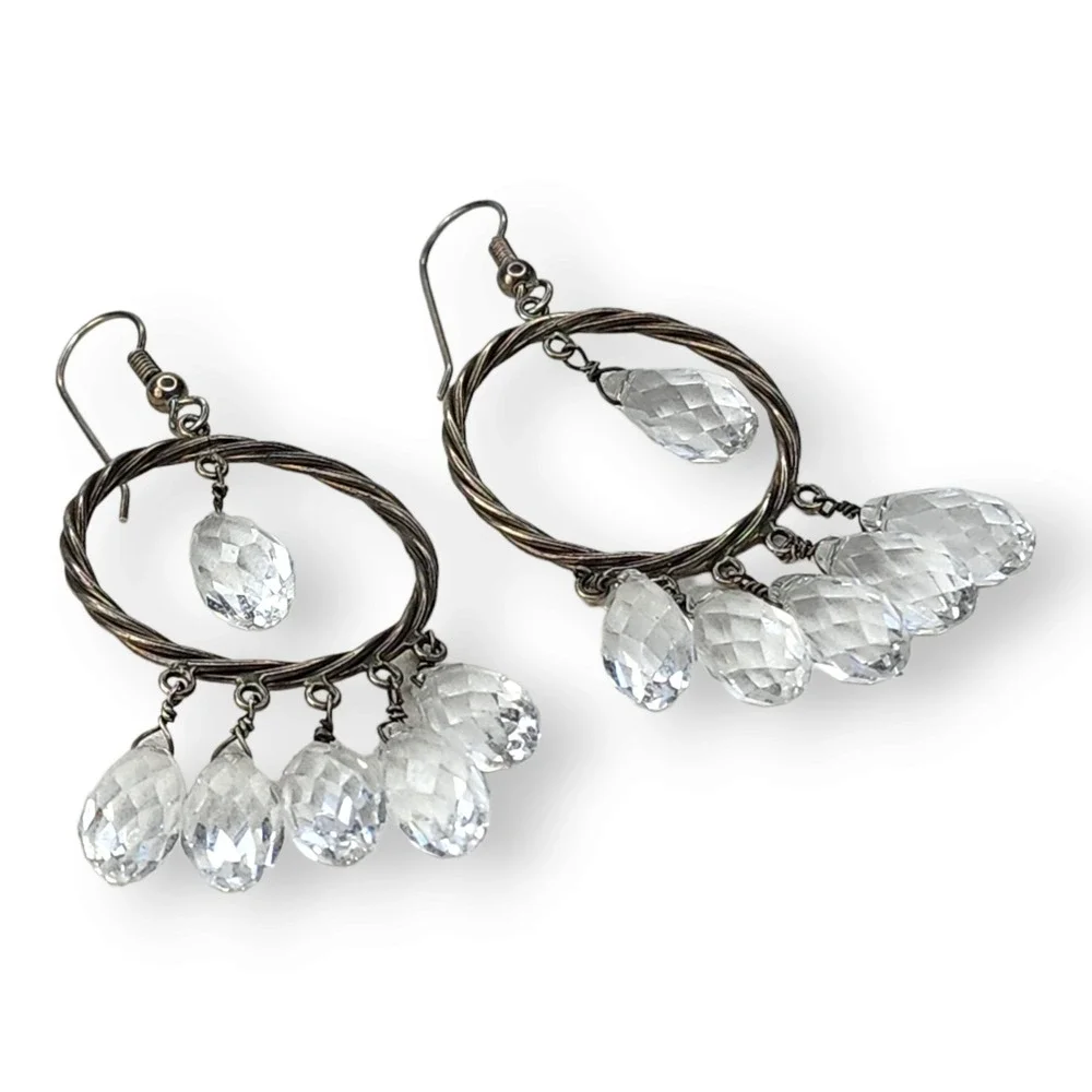 Vintage Earrings Sterling Silver OS Clear Vintage Crystal Chandelier Dangle
